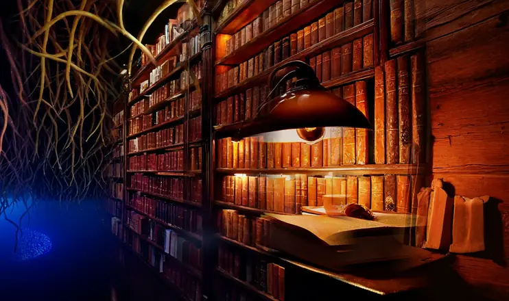 A lamplit bookshop