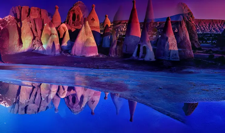 Fairy chimneys in Cappadocia reflected in water