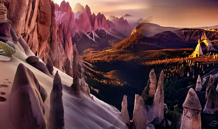 Alpenglow on mountain spires