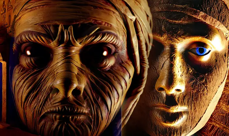 Close-up of a mummy's face
